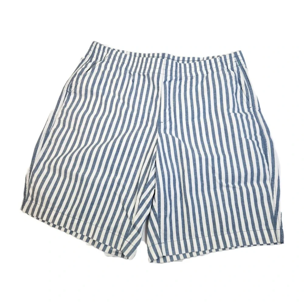 Lands End Womens Shorts Sz 12 Petite 12P Blue White Stripe Pull On‎ Casual Chic
